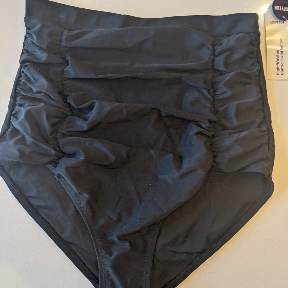 Empetua High-waisted, ruched Control Bikini Bottom, size L. New with tags.